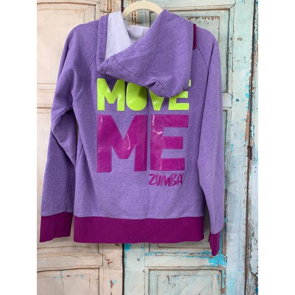 Zumba Hooded Pull Over Sweatshirt Pocket  MOVE ME  Large Purple and Green  Logo - Picture 6 of 8
